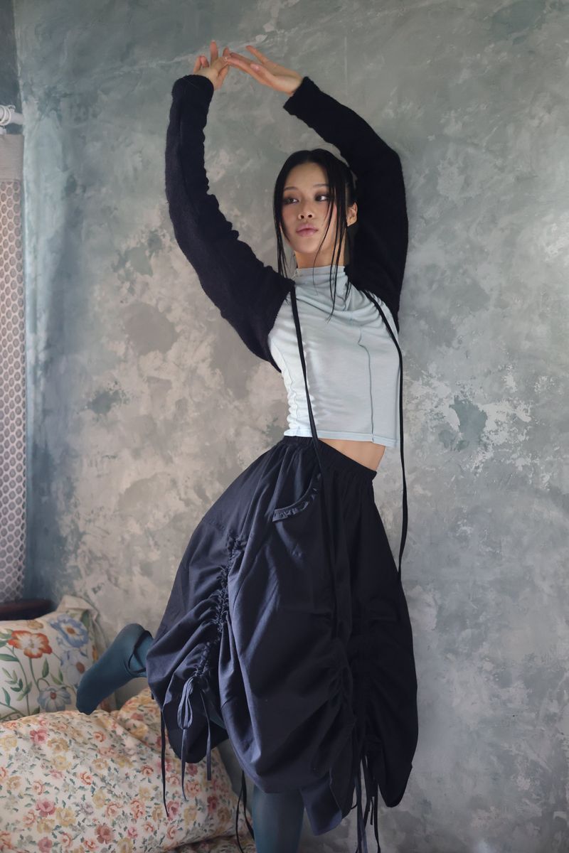  drawn ruffle skirt_black