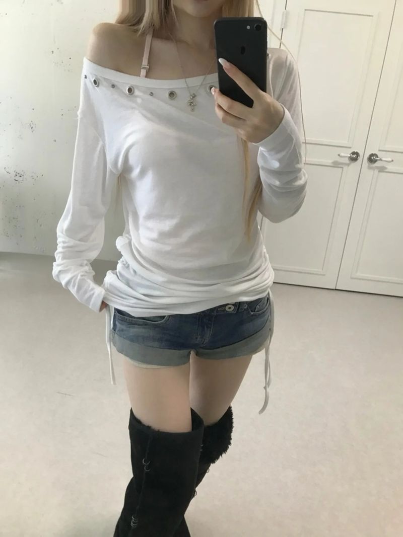 アイレットパンチングシャーリングロングTシャツ(4 color)