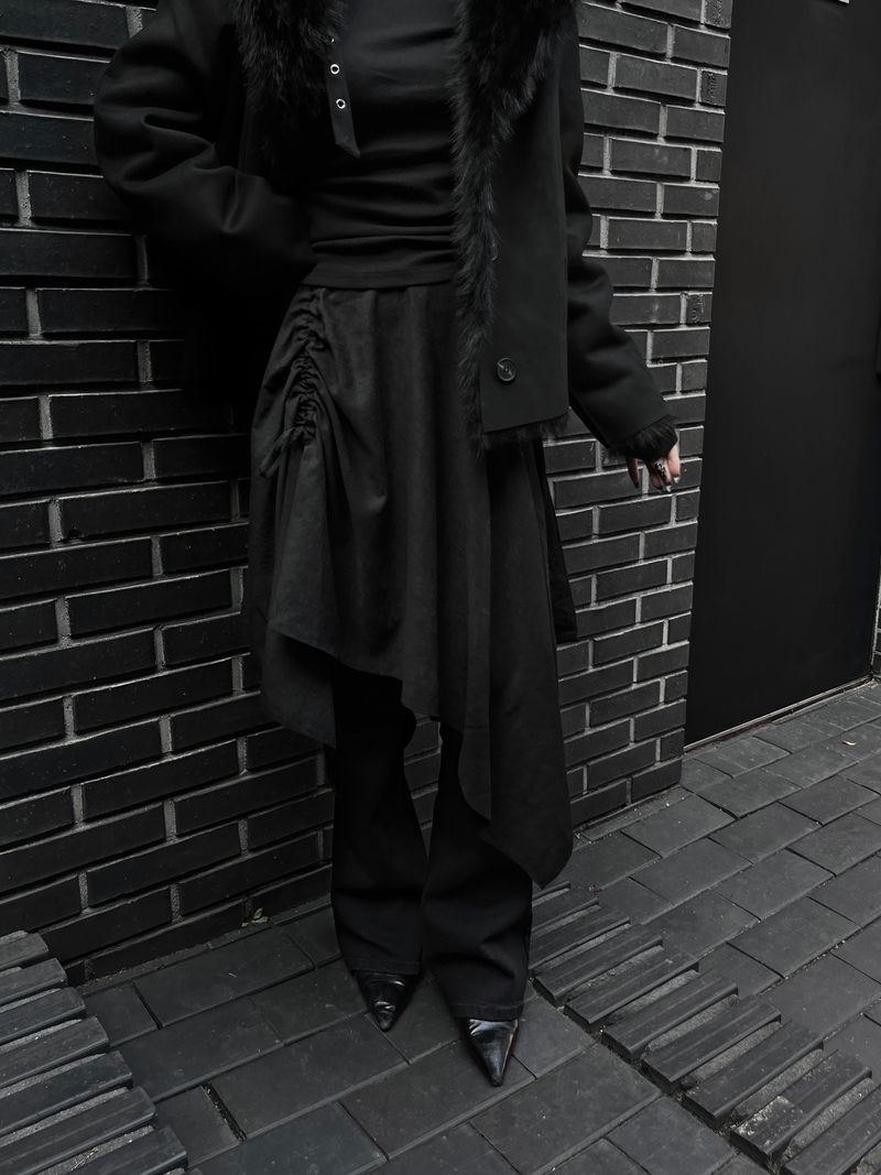 suede shirring draped skirt