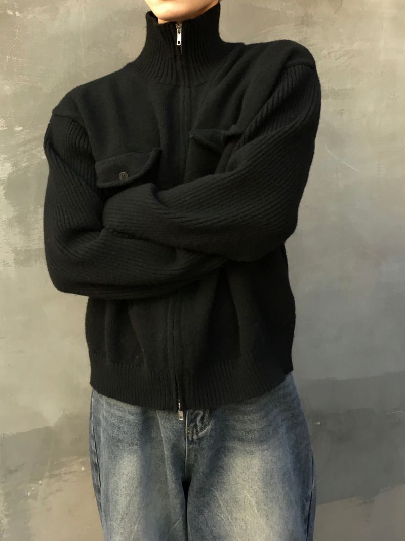 By One Flap High Neck Knit Zip-Up 2C