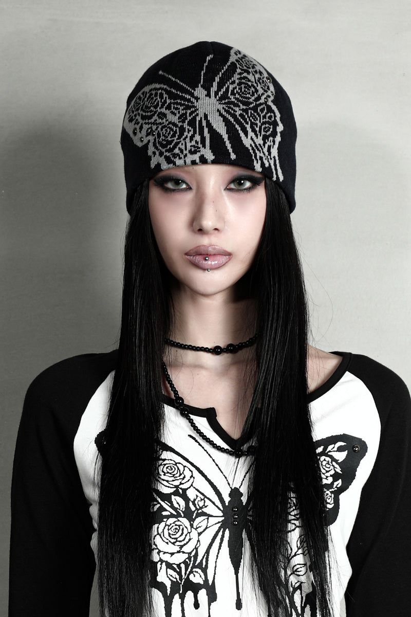 ROSE BUTTERFLY BEANIE #BLACK