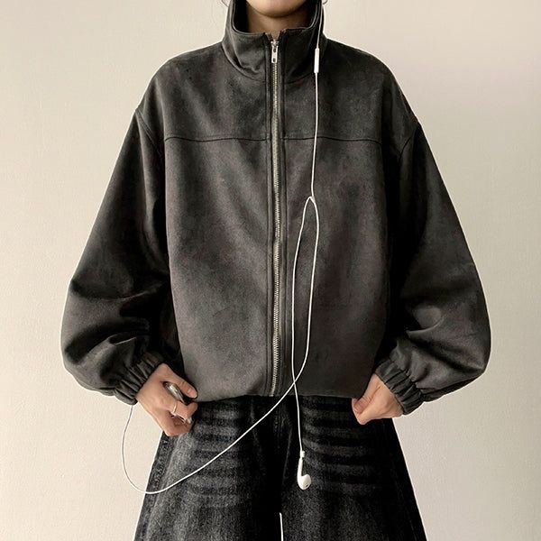 Ultimate Incision String Suede Zip-Up Jumper