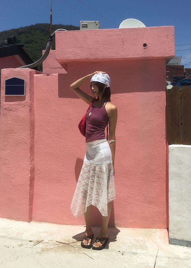 LACE SHIRRING SKIRT