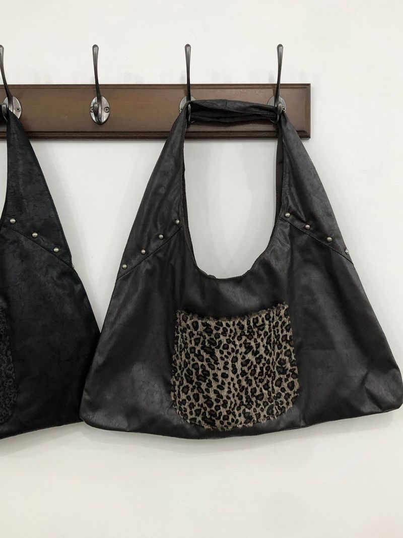 Vintage Pocket Leopard Fur Shoulder Bag