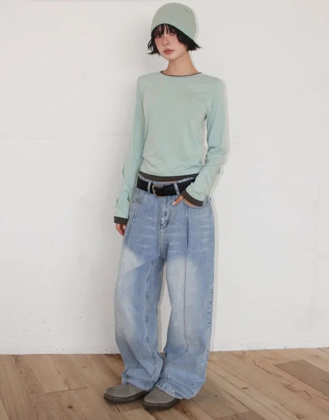 SEAM WASHED WIDE DENIM