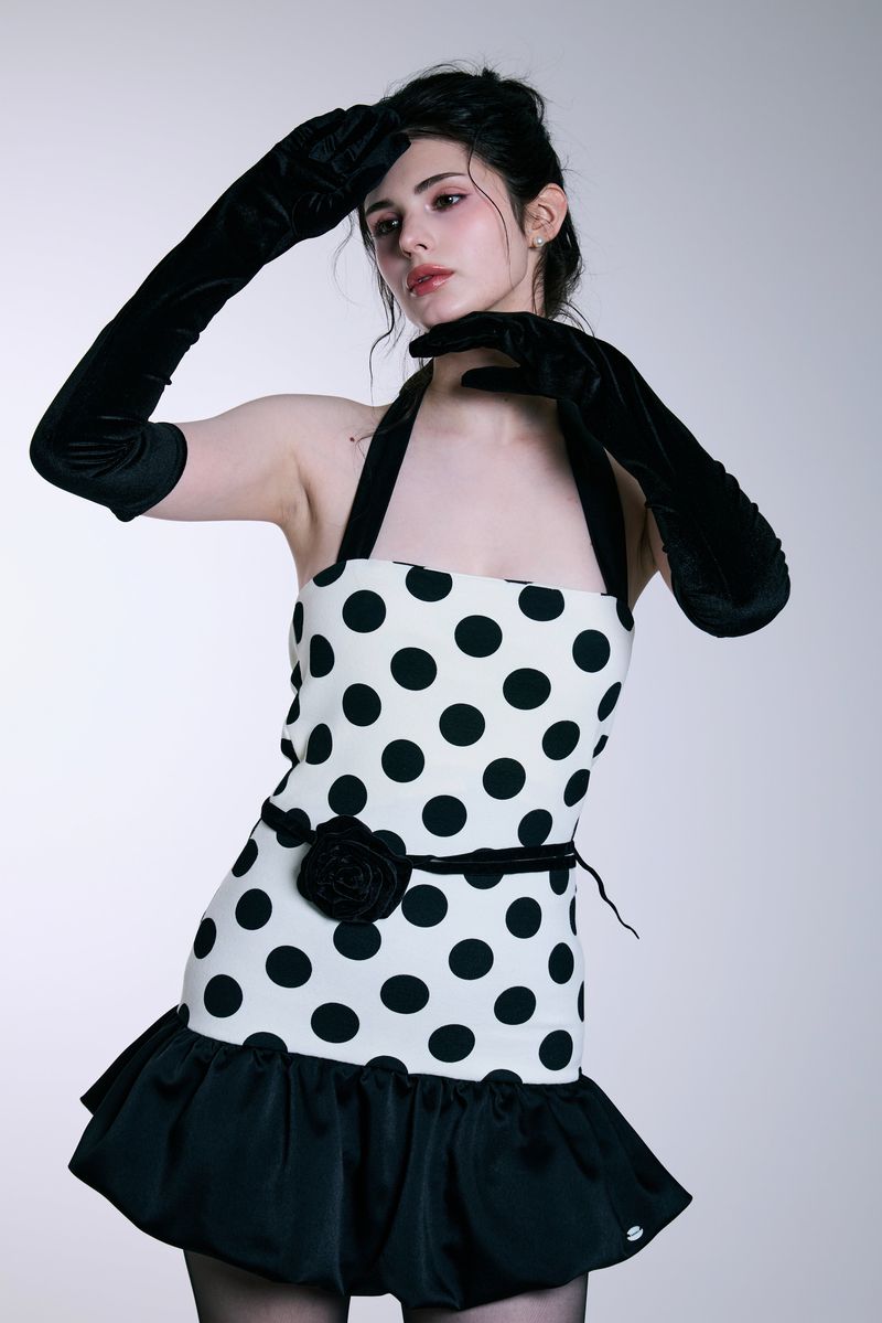 Midnight Bloom Dress (Ivory Dot)