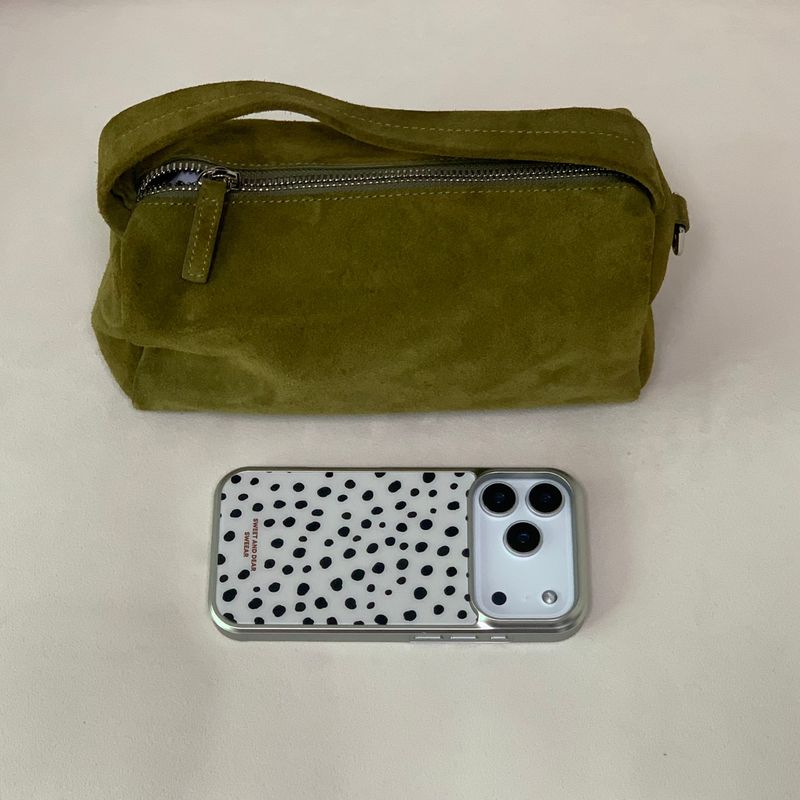 DOT LEOPARD SILVER GLASS CASE ( IOVRY BLACK )