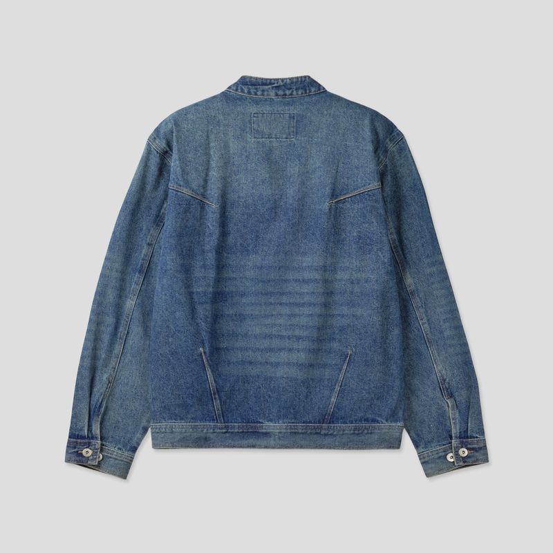 With denim biker jacket