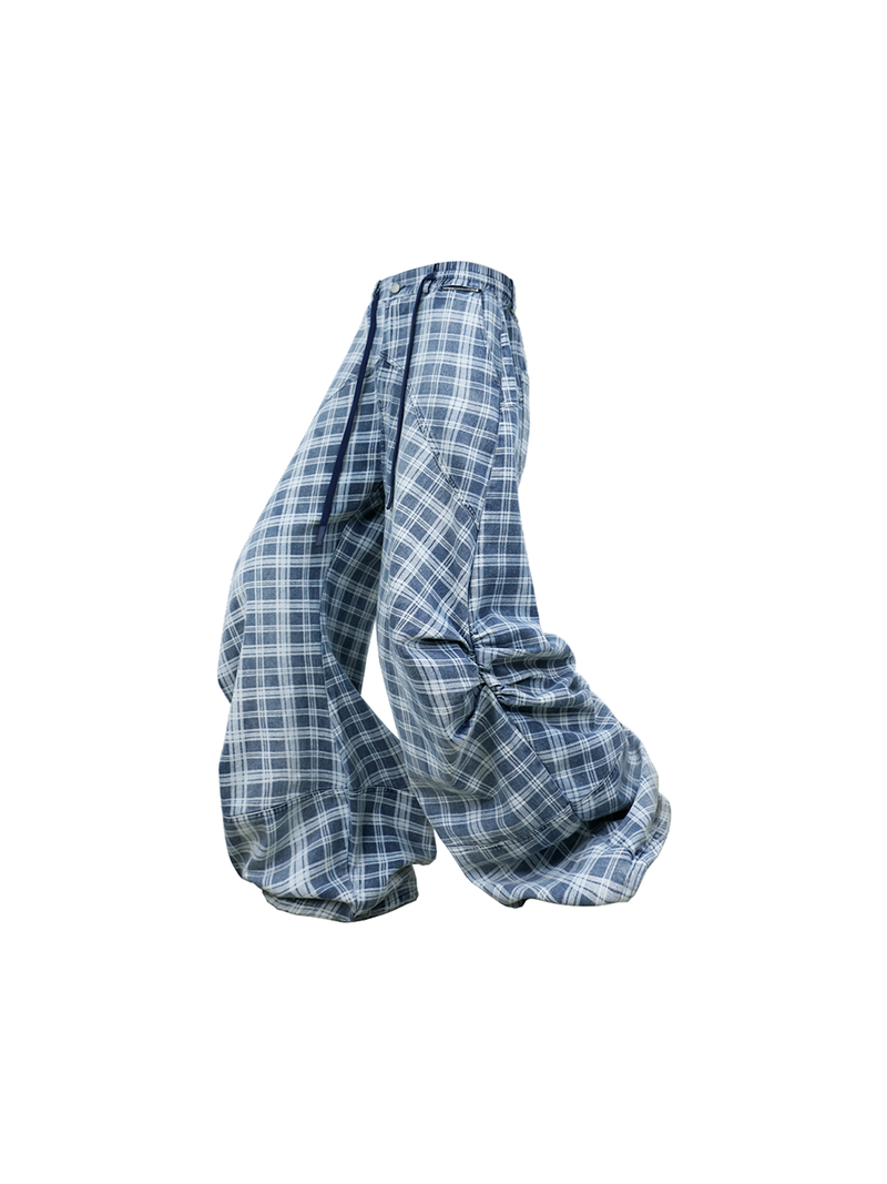 RELABEL（リレーベル）の「RELABEL (Gemeng) Flower Bud Balloon Check Print Draped Loose-Fit Crinkled Gradient Washed Denim Trousers（Pants）」