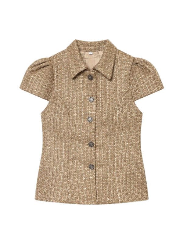 VIVIC（ビビク）の「TWINKLE TWEED PUFF JACKET BLOUSE IN DARK BEIGE（Jackets/Outerwear）」
