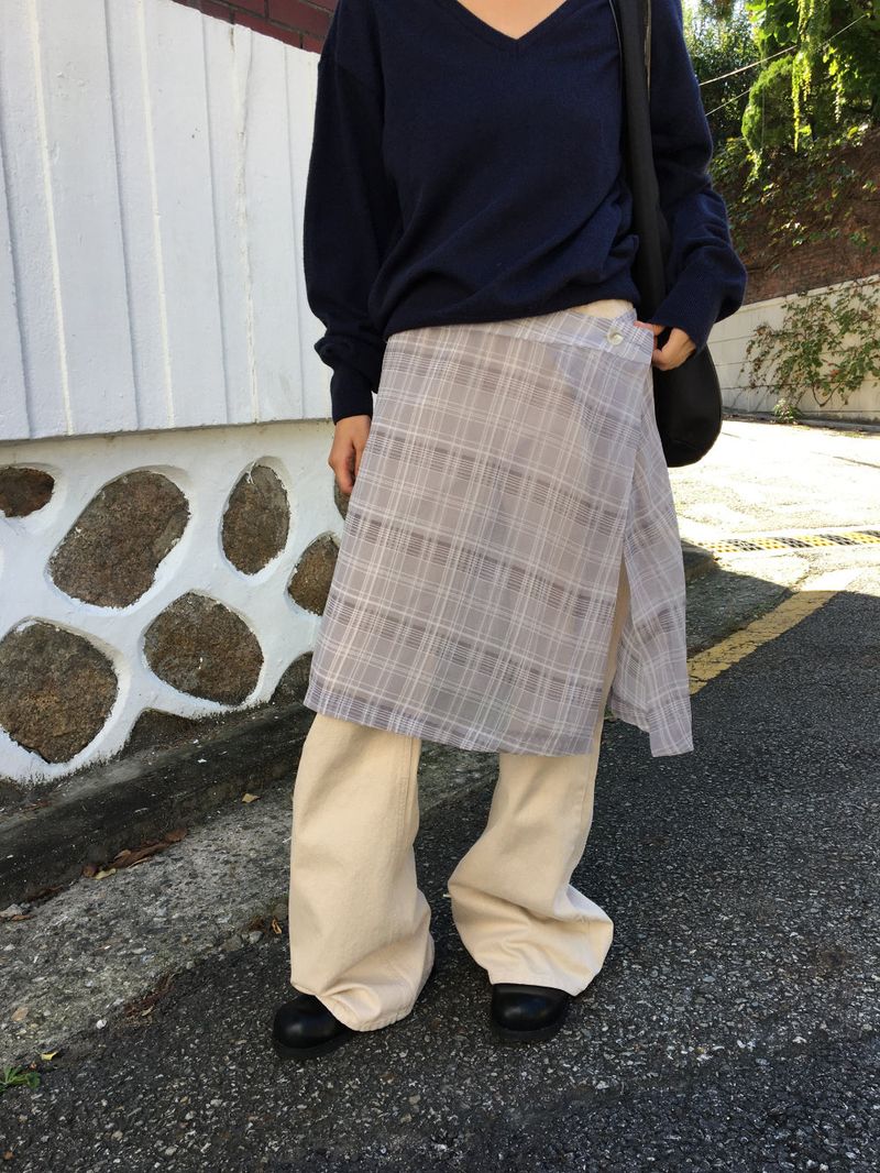 Roman check layered skirt (2color)