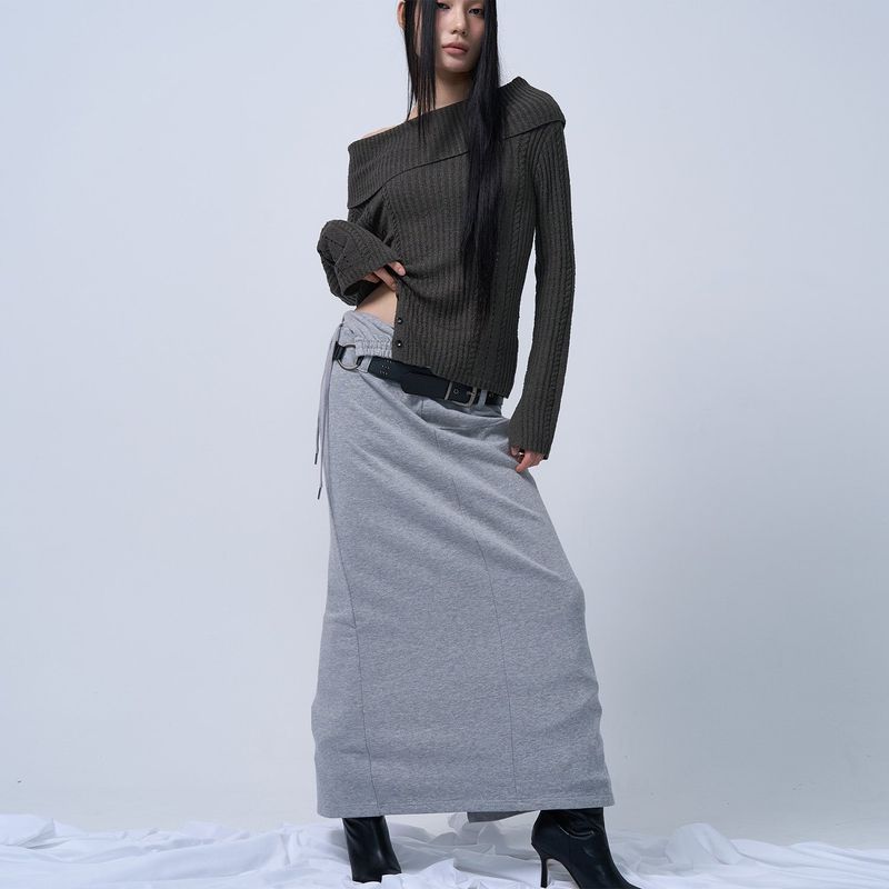 ZIZEMUSEUM（ジゼミュージアム）の「FOLDING WAIST BAND MAXI SKIRT (MELANGE GRAY)（Skirts）」