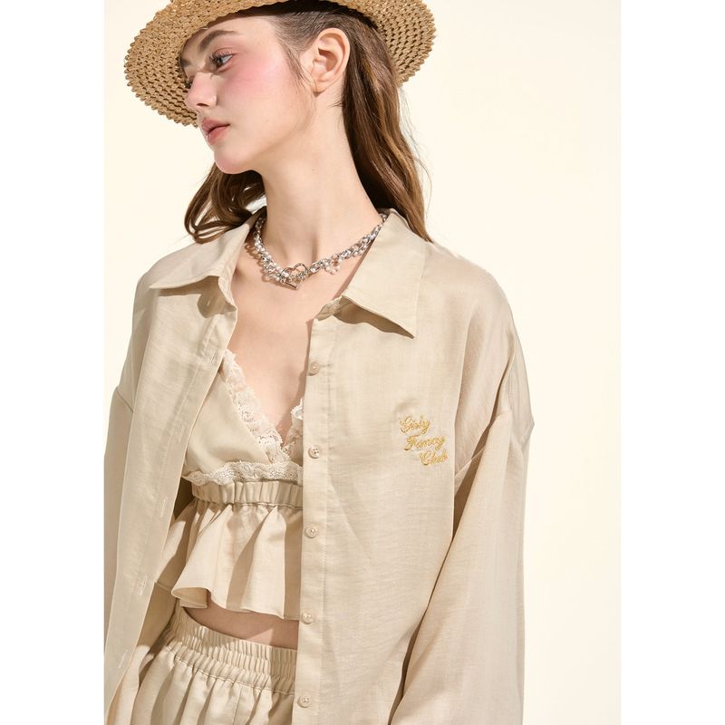 Girly Fancy Club（ガーリーファンシークラブ）の「GirlyFancyClub Pastel Style* Kaki Casual Lace Shirt（Tops）」