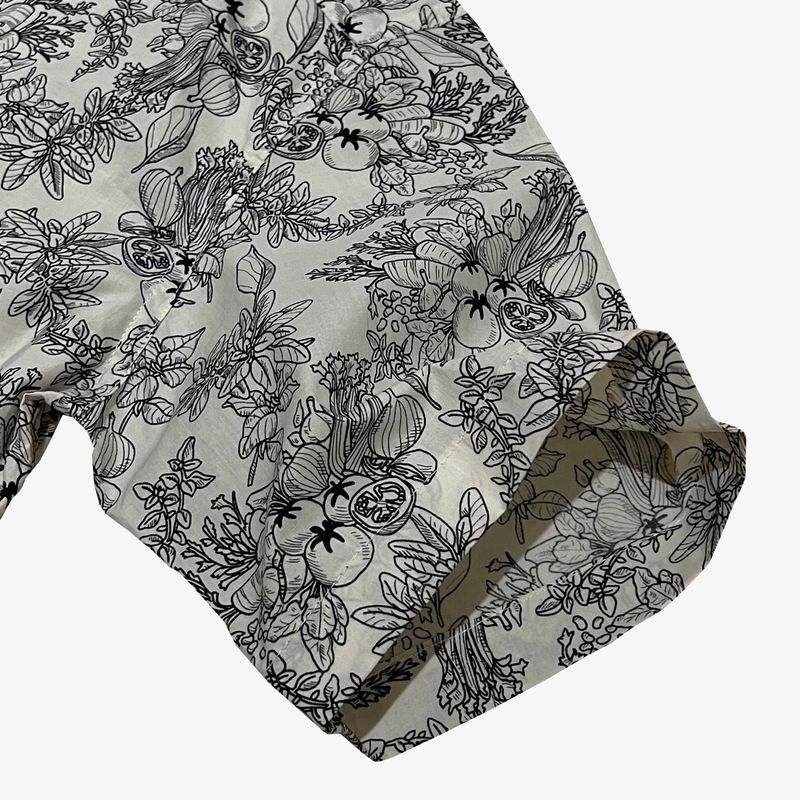 botanical drawing open collar shirt_ivory