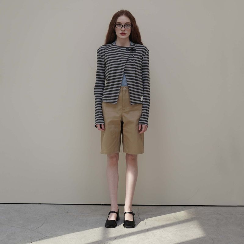Khaki Toggle Patch Stripe Cardigan