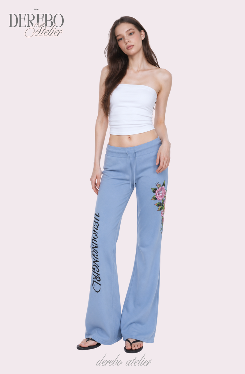 Blue Rose Semi-Flare Long Pants