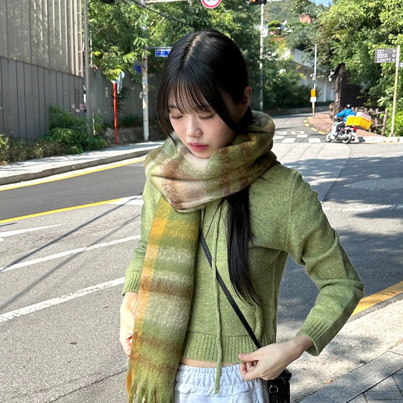 [4 colors] Pran Winter Long Checkered Muffler