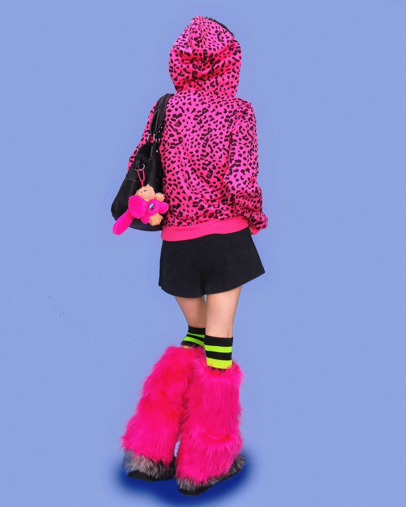 wink hot-pink leopard fur jumper