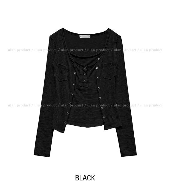 Ropi Pocket Cutting Sleeveless Cardigan Set
