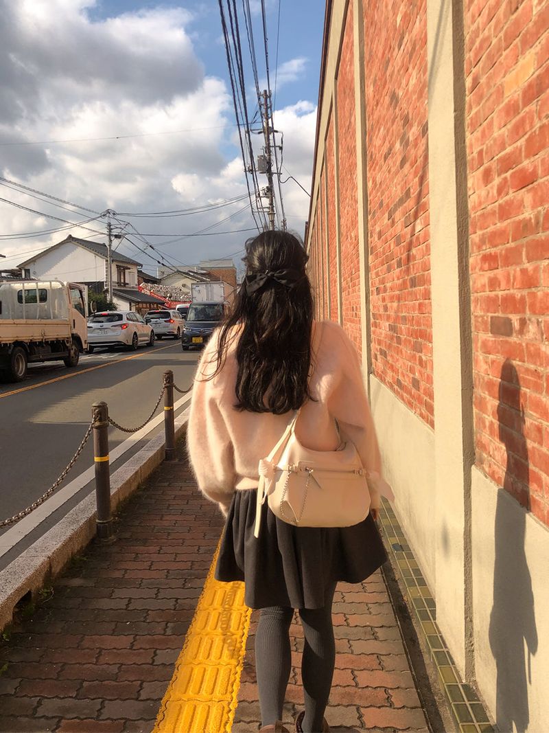 Belted ribbon bag_cream