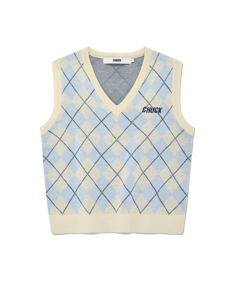 CHUCK（チャック）の「CHUCK アーガイルレギュラーフィットニットベスト / CHUCK ARGYLE REGULAR FIT KNIT VEST (LIGHT BEIGE)（Tops）」