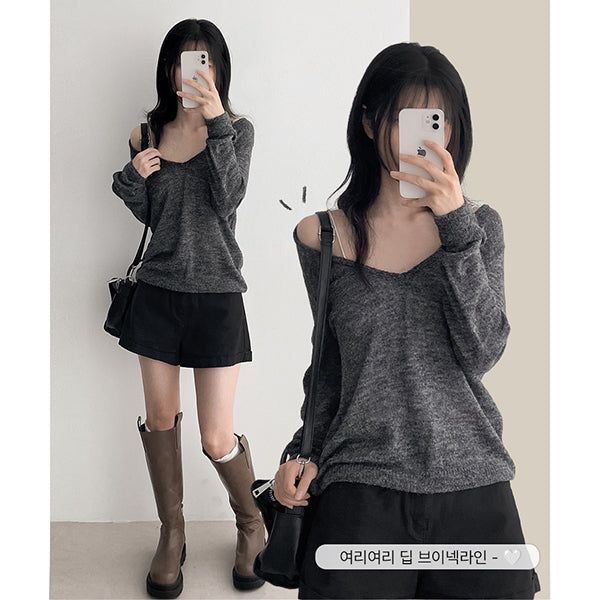 Wool Knit* Fes Loose Fit Deep V-Neck Knit (7 colors)