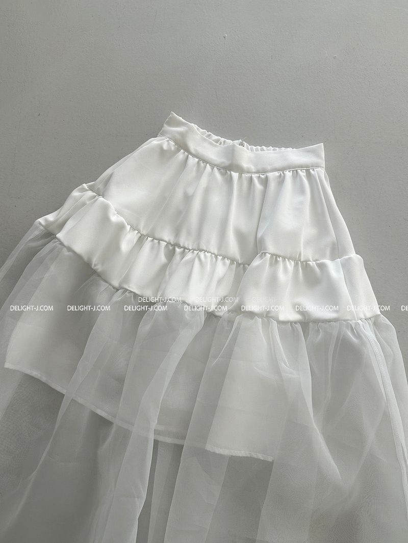 cancan frill see-through see-through long skirt