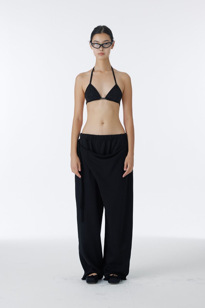 SHIRRING TIE SWEAT PANTS (BLACK)