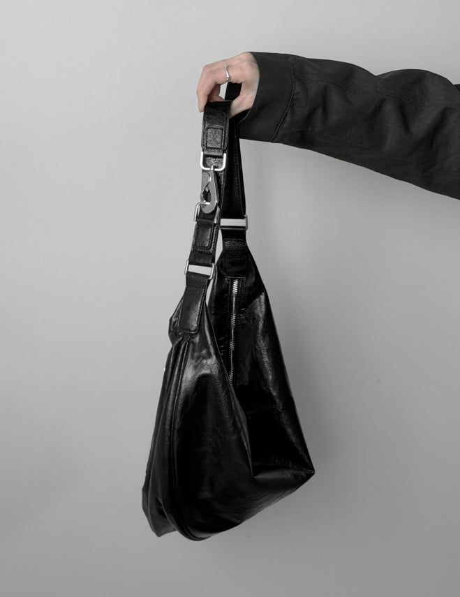 Half-moon Chrome Buckle Leather Hobo Bag