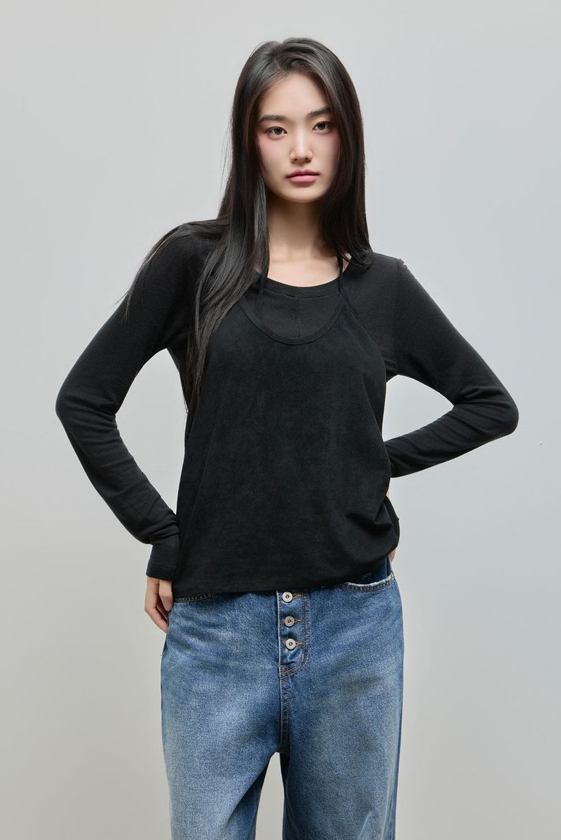 Halter-Tie Suede Apron_Black