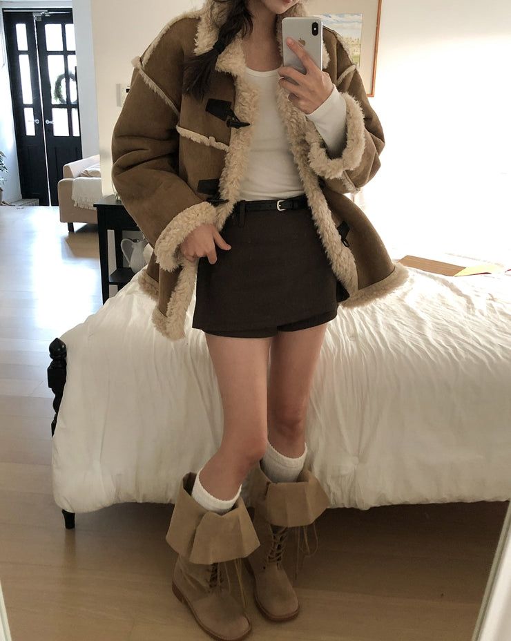 Semu lace-up fold long boots