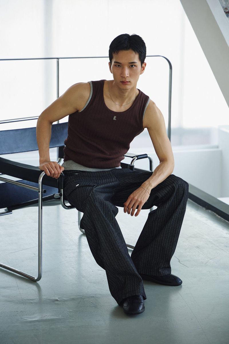 High ribbed logo sleeveless(Brown)