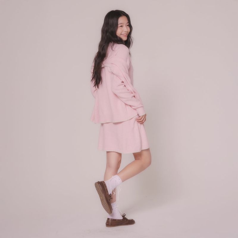 mellotory(メロートリー)の「LINE BOUCLE KNIT MINI SKIRT (LIGHT PINK)(Skirts)」