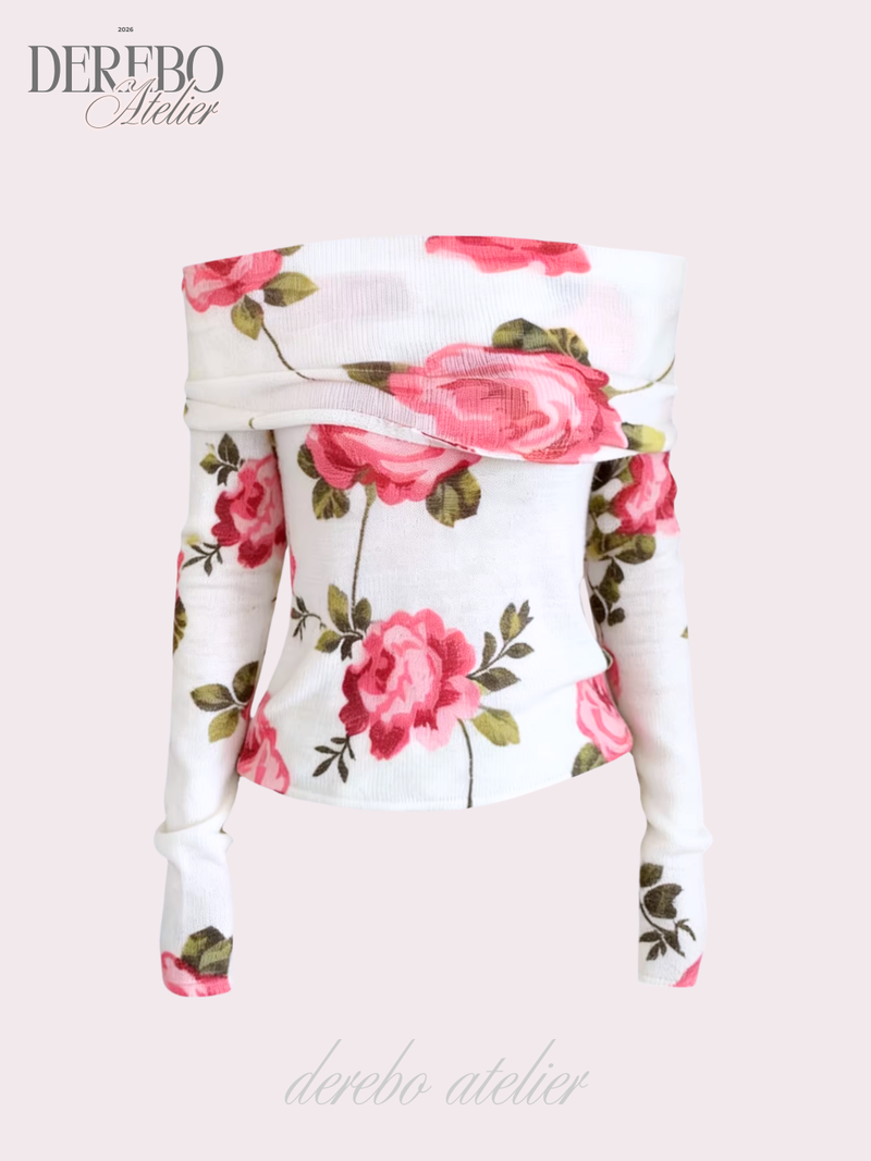 Pink rose off-shoulder long-sleeve top