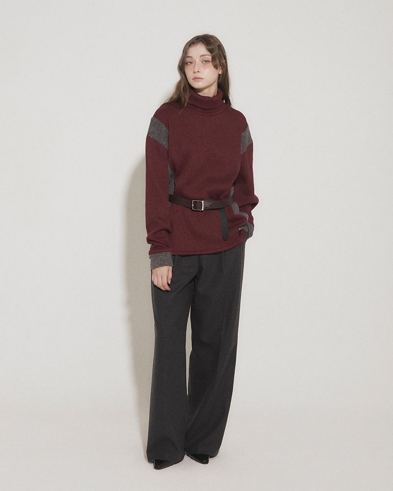 PANEL TURTLENECK PULLOVER [BURGUNDY]