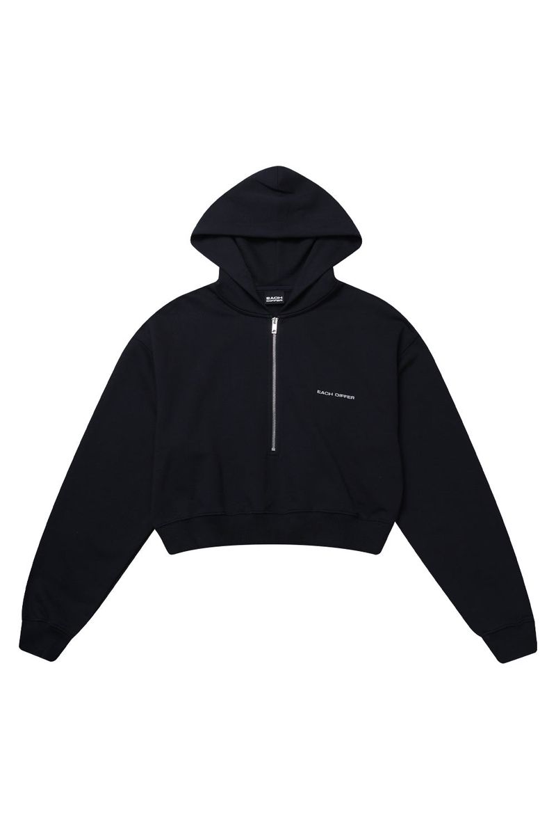 HAIF-ZIP HOODIE (CROP)_NAVY