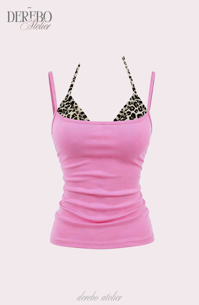 Pink leopard layered sleeveless t-shirt