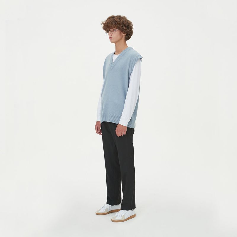 LAMBSWOOL V NECK KNIT VEST_SKY BLUE