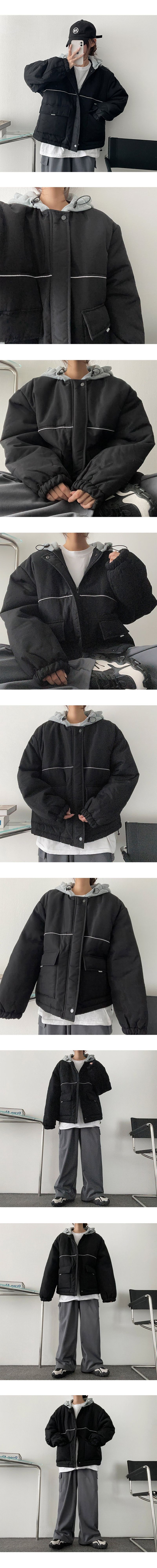 Las Line Coloring String Hooded Padded Jumper