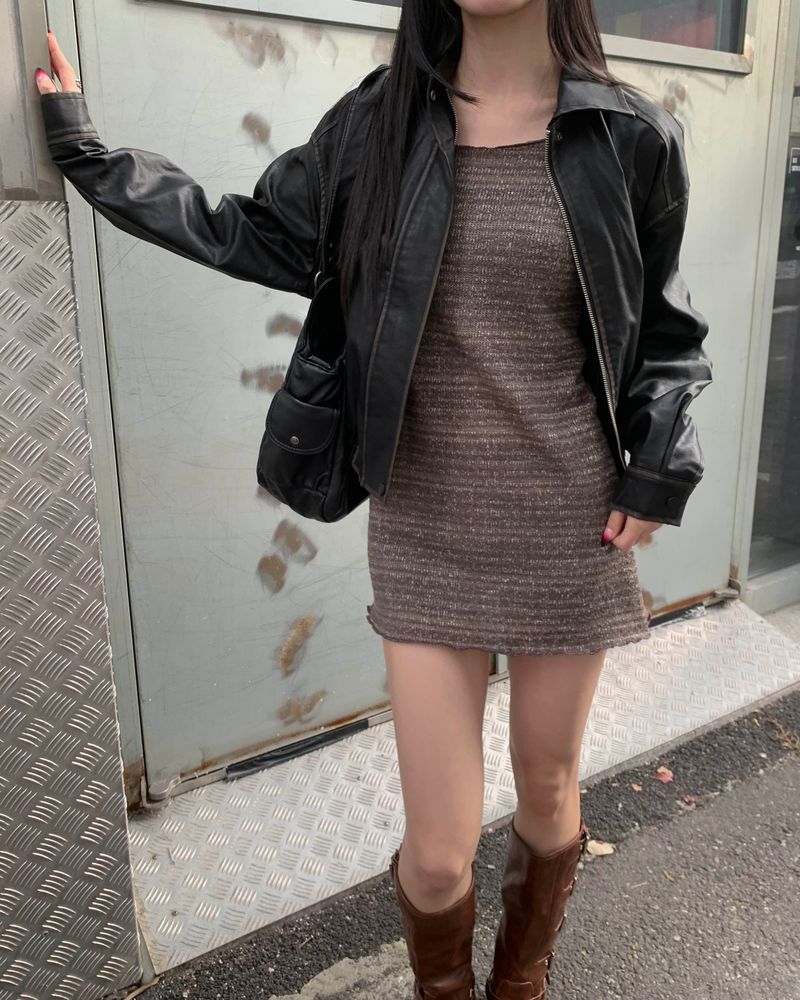 Fold leather jacket