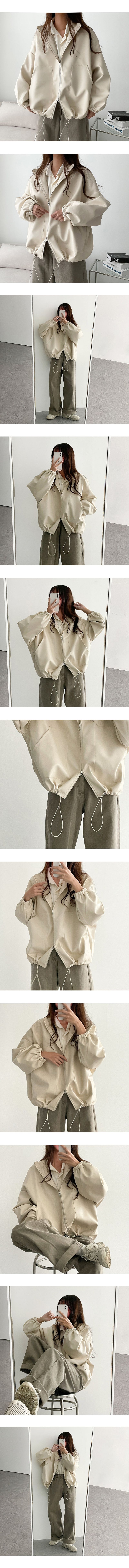 Biotouway Hem String Leather Zip-Up Jumper