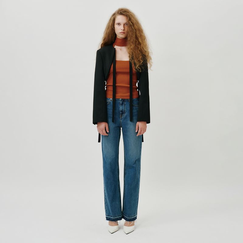 Deep blue semi wide jeans - SW002