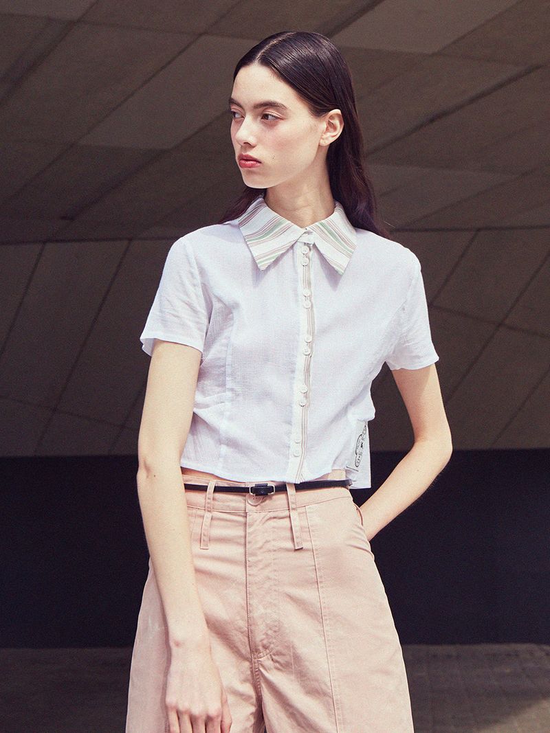 VITALSIGN（バイタルサイン）の「[LINE] Two Button Stripe Blouse (Ivory)（Tops）」