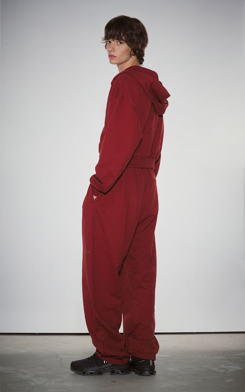 HAIF-ZIP HOODIE (CROP)_DARK RED