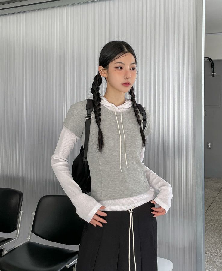 Mix Layered Waffle Hoodie Set