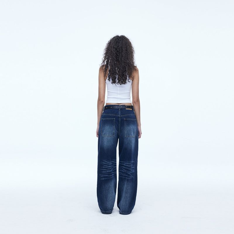 Double Knee Carpenter Wide Denim Pants Blue