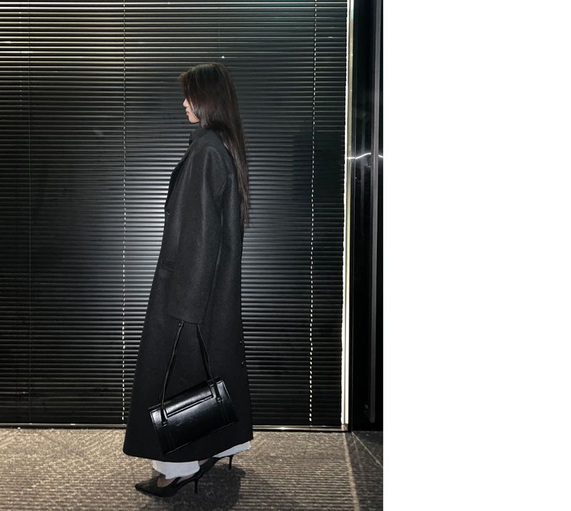 [UNISEX] Wool back button maxi long coat (Black)