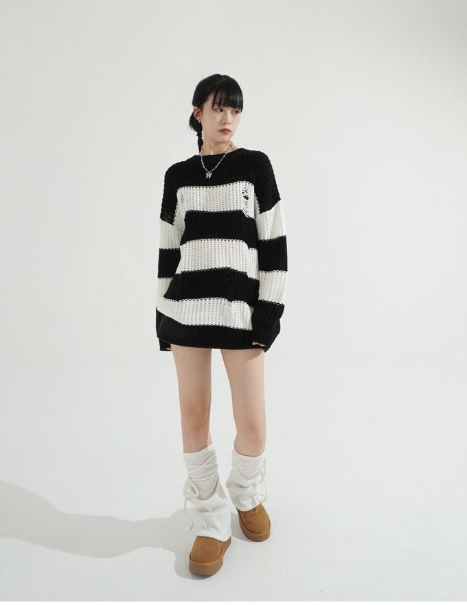 Damage Stripe Over-fit Knit