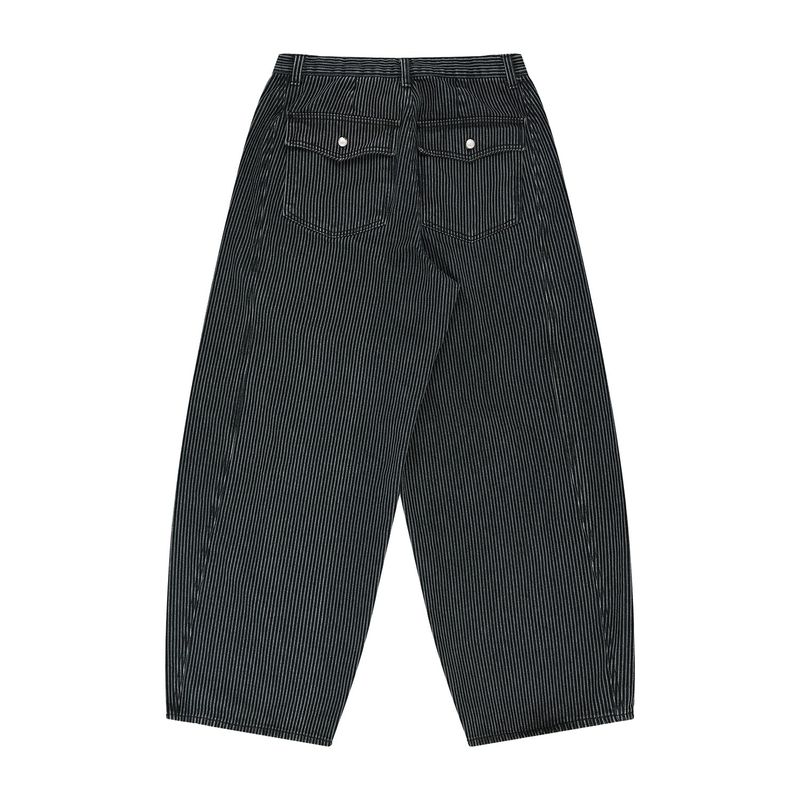 Curved Stripe Denim Pants - Navy