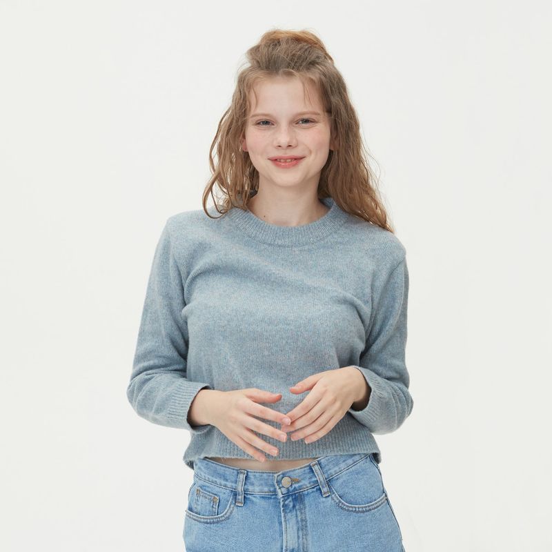 ROUND NECK WOOL KNIT_BLUE
